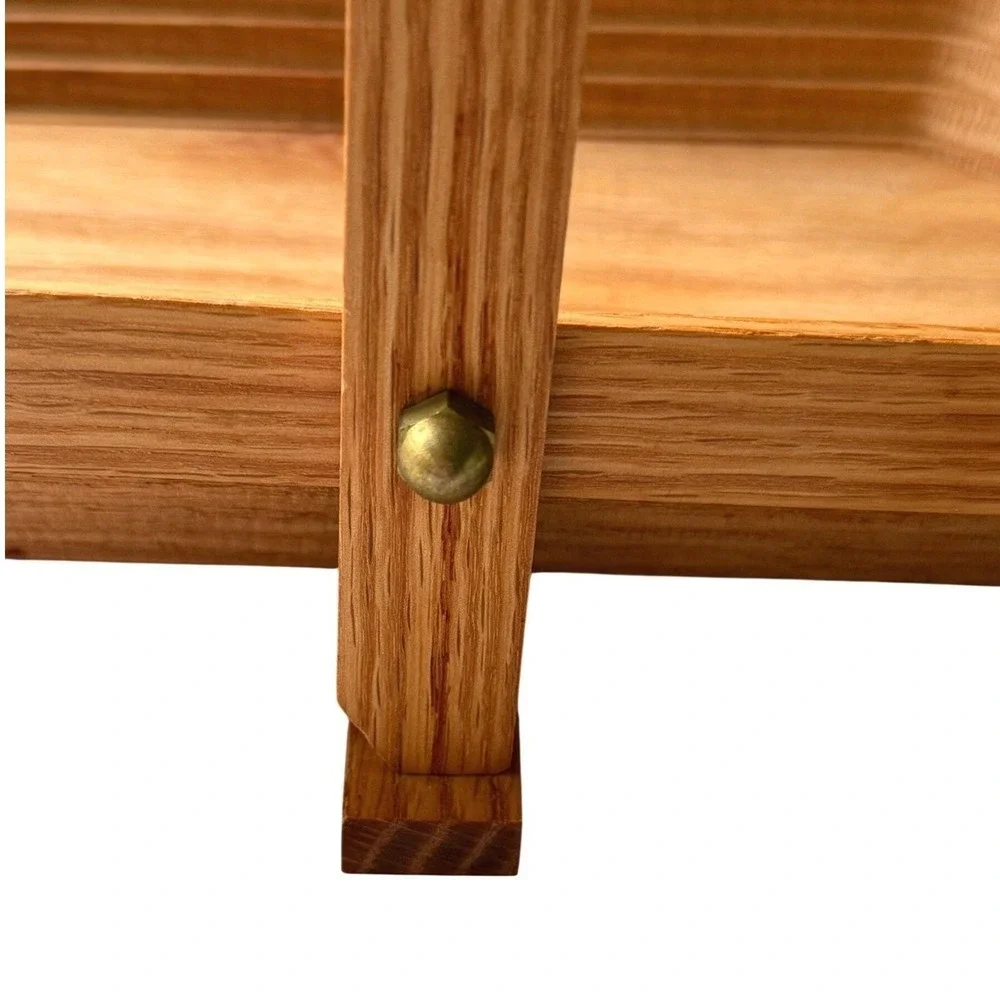 Handcrafted Oak‎ Wood Trug Basket Signed Studio Craft Brass Hardware Cottagecore